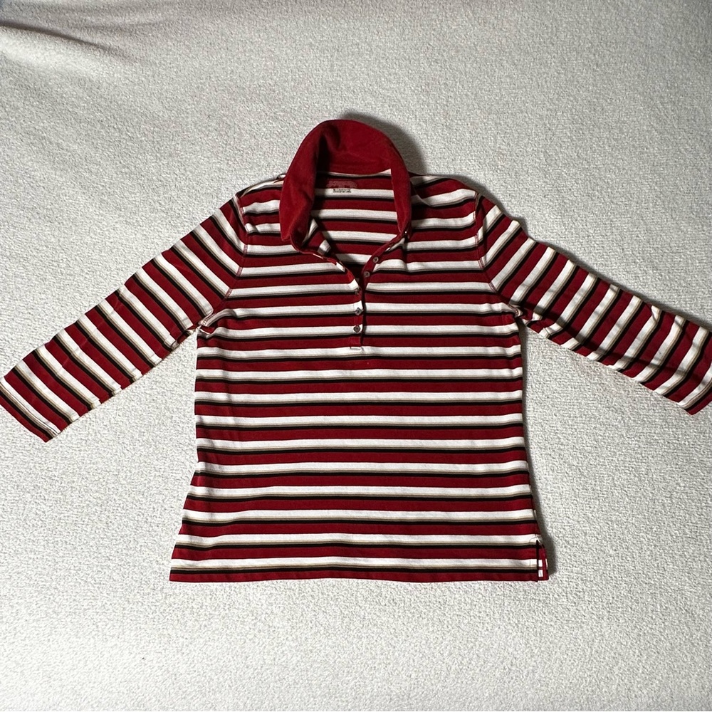 vintage red striped button-up shirt with three-quarter sleeve [large]